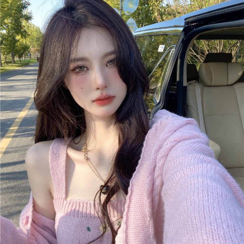Suspender + mantel rajutan sweater dua potong set 2022 musim gugur baru segar bordir sweater single-
