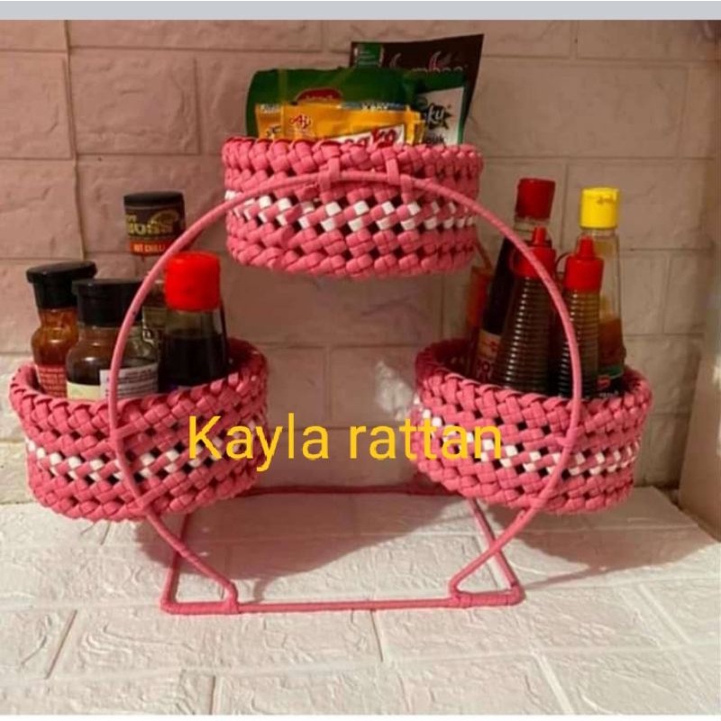 keranjang bawang / keranjang bumbu susun 3 lingkar  rotan sintetis