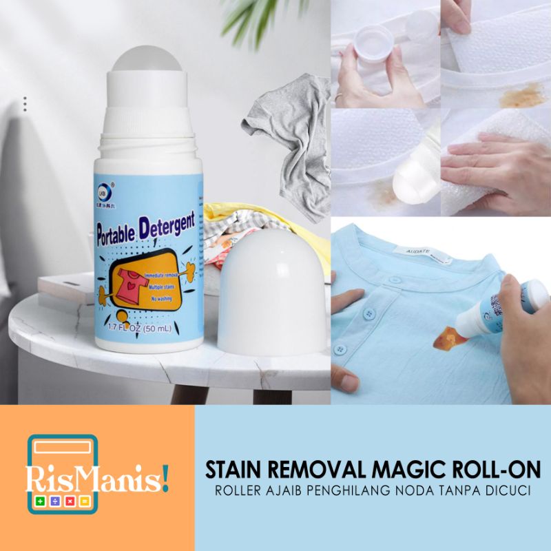 STAIN REMOVAL MAGIC ROLL-ON - Roll Ajaib Penghilang Noda Pakaian Tanpa Bilas Air Sabun Cuci Portable Deterjen Pengangkat Bercak Tinta Saos Kecap Bekas Lipstick Stick Roller Pembersih Baju Celana Sepatu