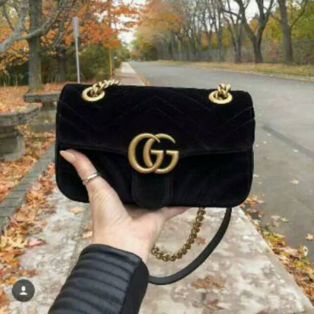 Pesanan 26cm black gucci marmont velvet high quality