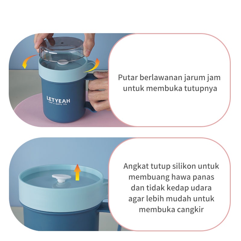 Letyeah &amp; Kaizenliving Cangkir sup anti tumpah 500 ml mangkok sup portable free sendok free bpa