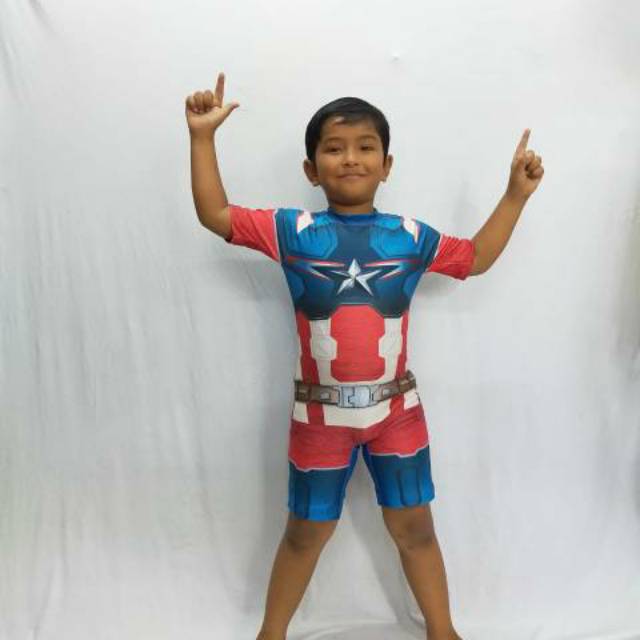 Baju Renang Diving Anak Carakter Superhero Captain Amerika