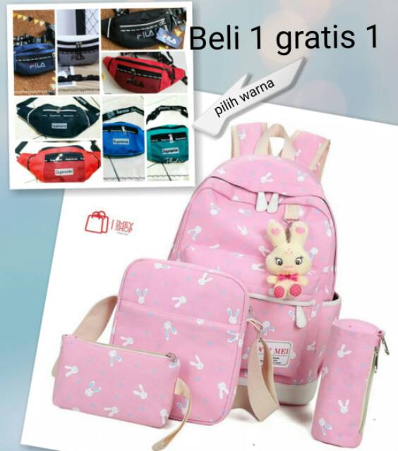 Tas ransel 4in1 playboy beli 1 gratis waistbag lokal tas murah