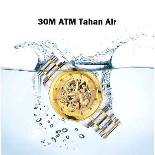 FNGEEN Jam Tangan Pria Naga Emas Luxury Stainless Steel Quartz Original Anti Air Dragon Gold Watch Kuning