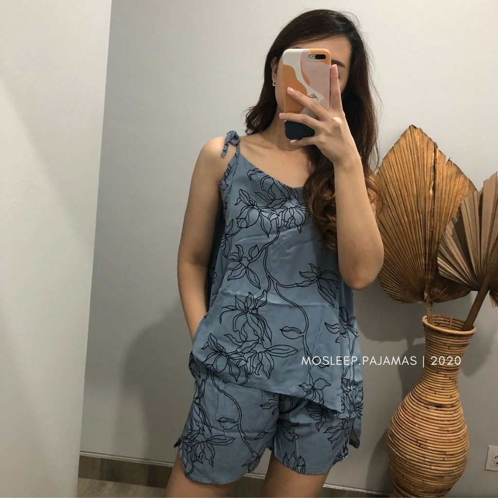 Mosleep Aurel Set Short Pajamas Wanita / Baju Tidur Celana Pendek Tangan Buntung / Bahan Rayon