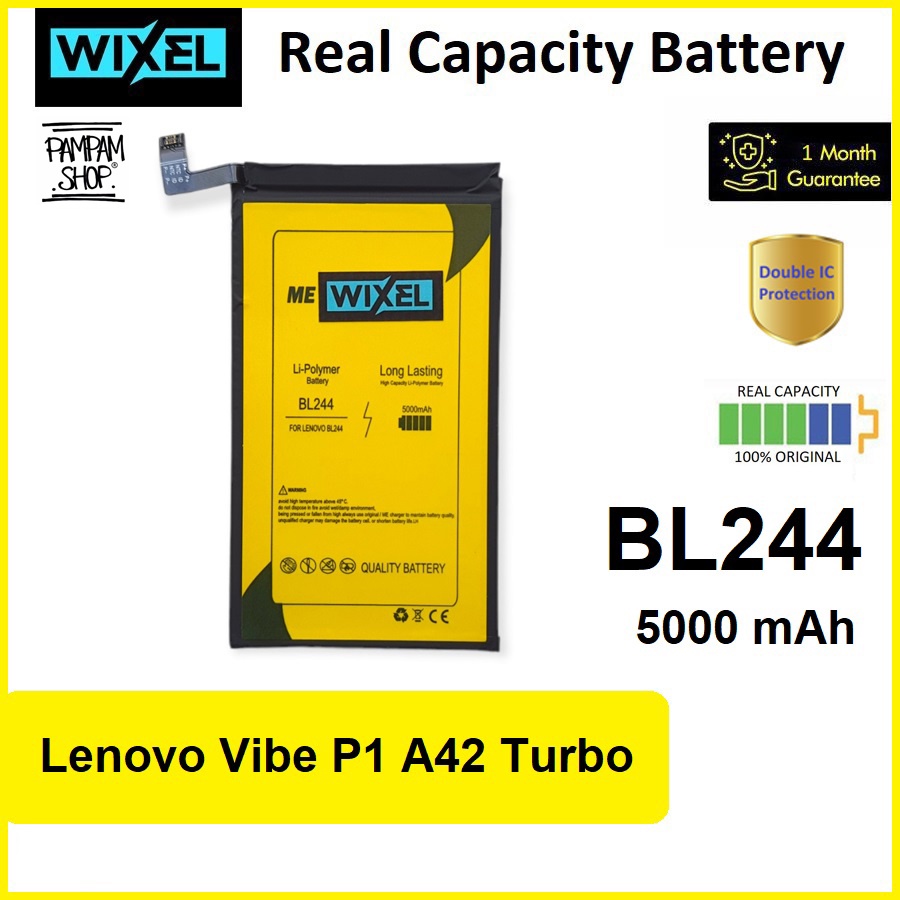 WIXEL ME Baterai Lenovo Vibe P1 A42 Turbo BL244 Real Capacity Battery Original Batre Batrai Ori HP H