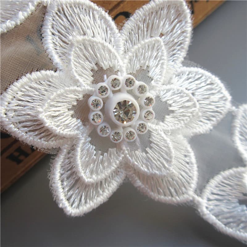 Lace Patch - White Flower Beading #03 (6pcs)