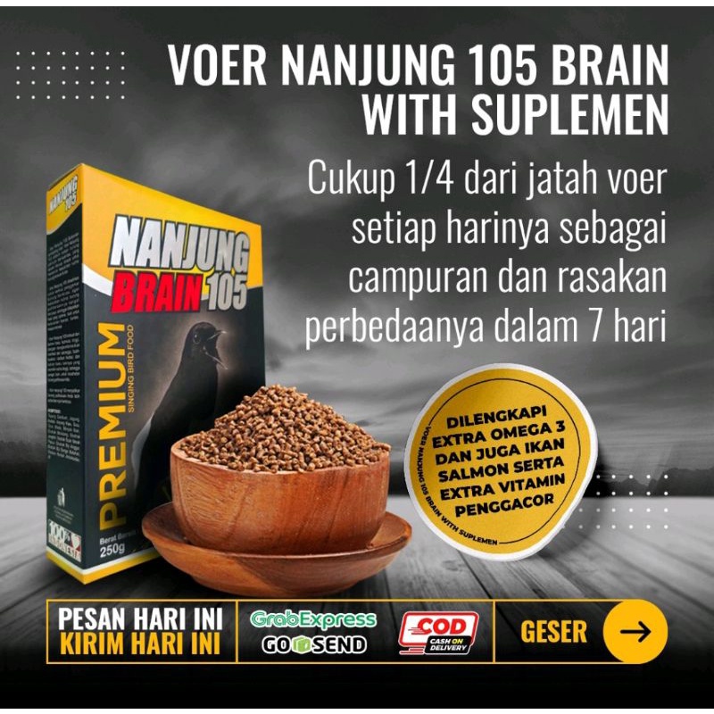 ORIGINAL NANJUNG 105 BRAIN VOER WHIT SUPLEMEN BURUNG EXTRA OMEGA 3 DAN SALMON VOER VITAMIN KAYA AKAN