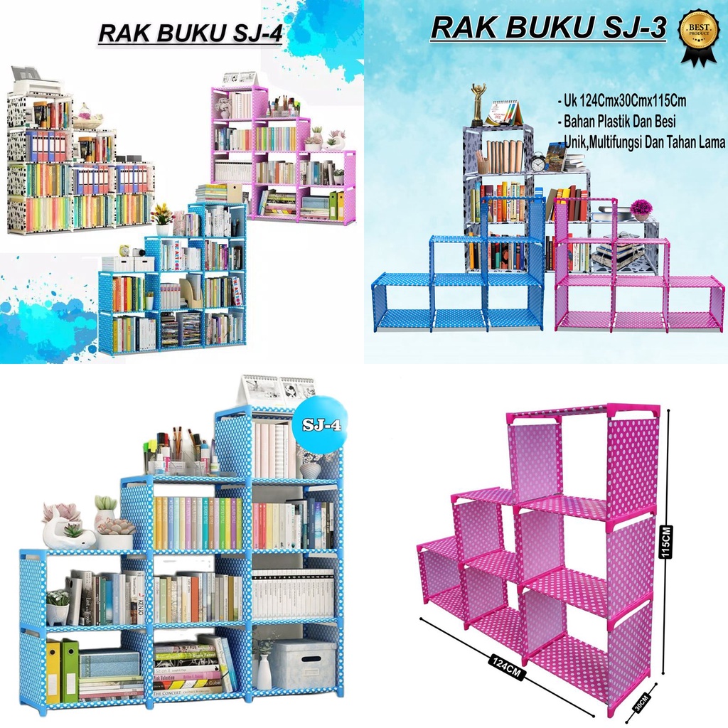 BEST SELLER Rak Buku Triple 3 Sisi Serbaguna - Rak Buku Portable Lemari Buku Model SJ-4 Rak Serbaguna Rak Penyimpanan Buku Multifungsi