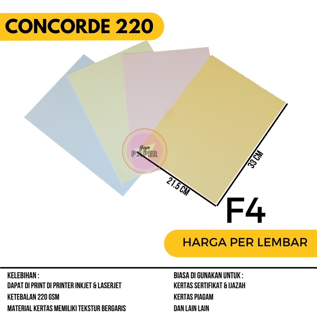 

Kertas Concorde F4 220 gr isi 1 lembar / Kertas Piagam F4 / Kertas Sertifikat F4 / Kertas Sertifikat Piagam F4