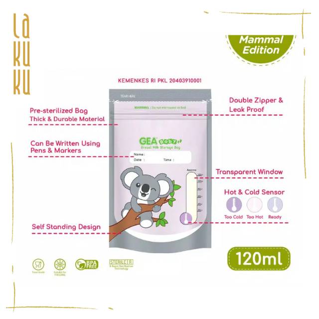 Kantong susu asi GEA BABY 120ml &amp; 200ml Breast Milk Storage Bag COD PACKING BUBBLE isi 30 lbr