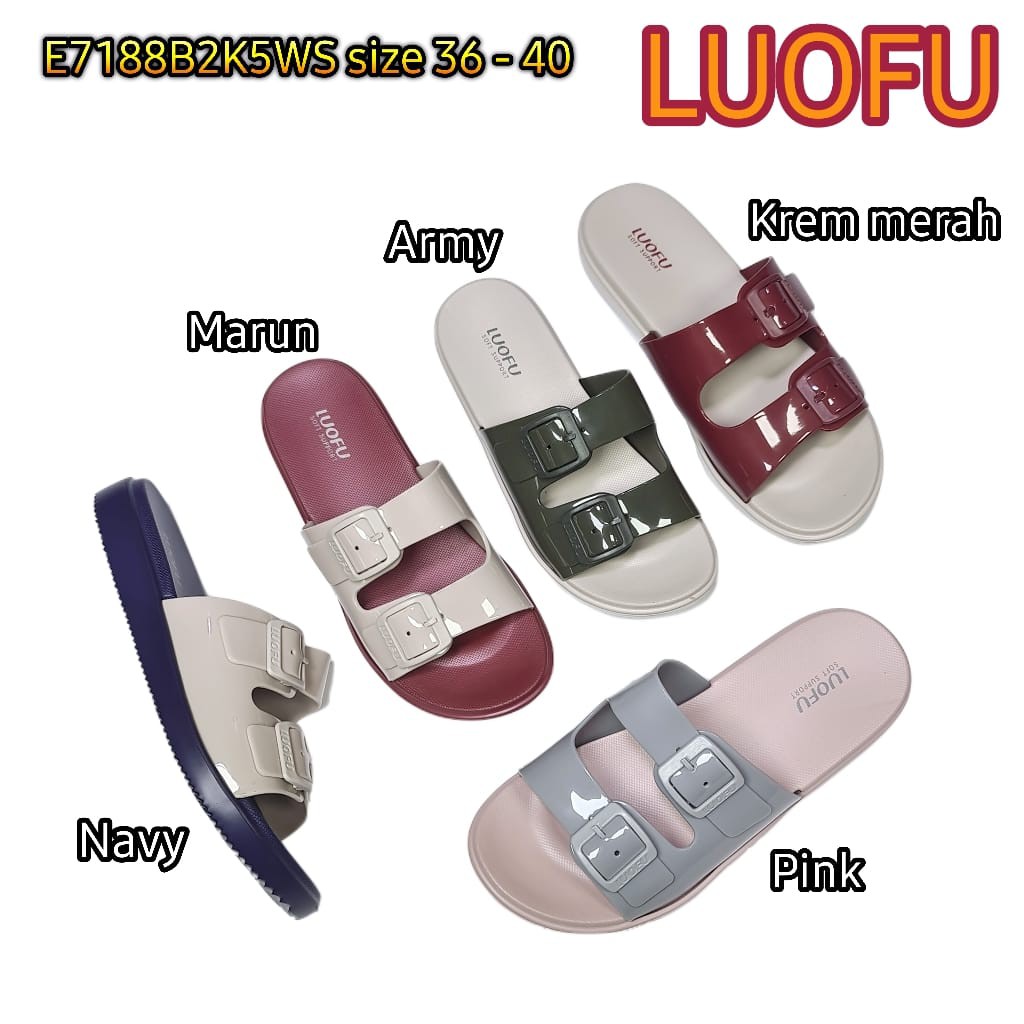 LUOFU ORIGINAL jelly sandal karet empuk murah wanita selop ban2 import slip E7188B2K5WS