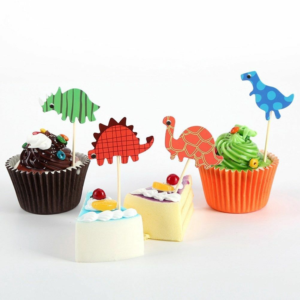 24pcs / Set Topper Kue Desain Kartun Dinosaurus Untuk Dekorasi Pesta Ulang Tahun Anak