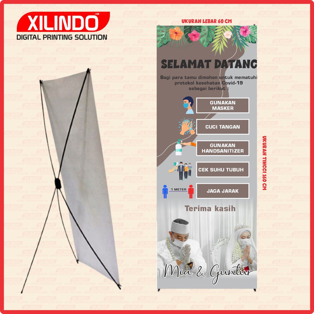 PAKET STAND BANNER XBANNER PERNIKAHAN PROTOKOL KESEHATAN MOTIF COKELAT