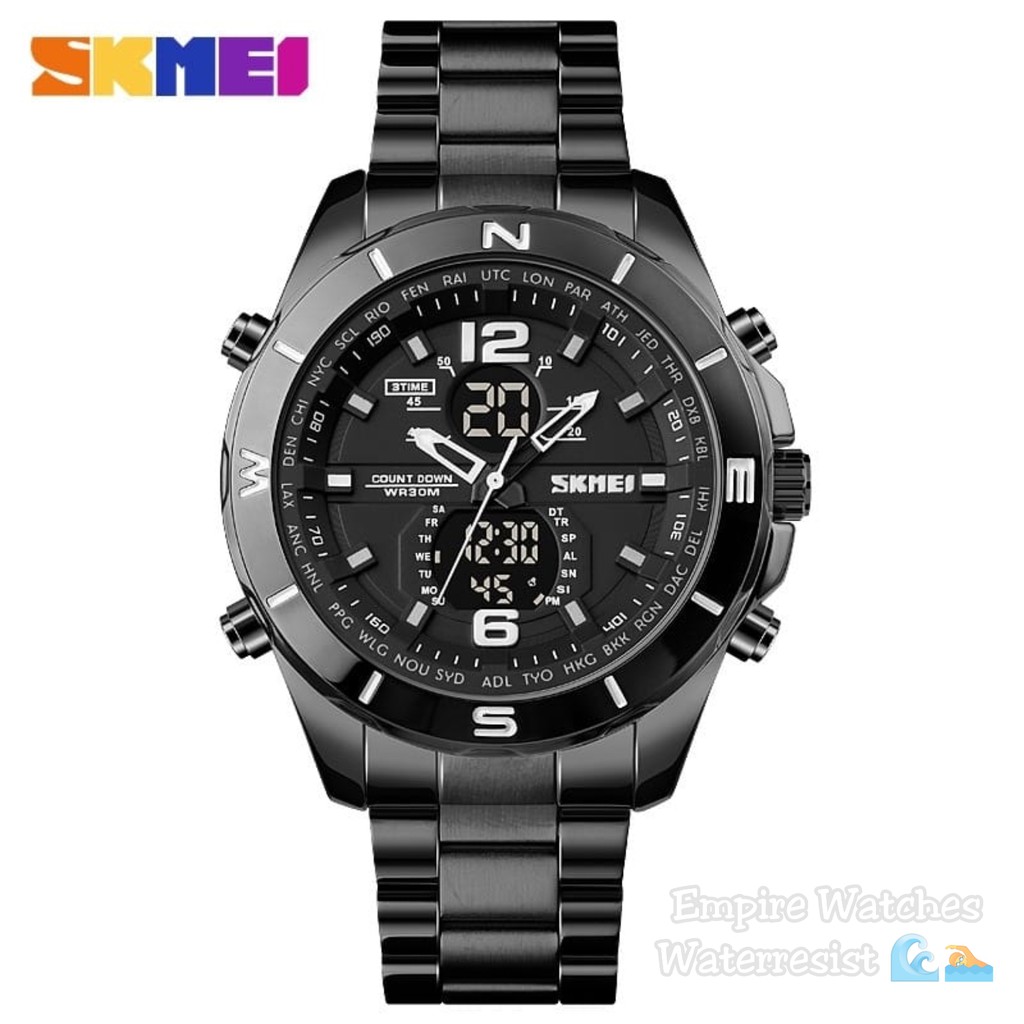 Jam Tangan  Skmei 1670 Pria Analog Digital Rantai Stainless Kualitas Original Waterproof