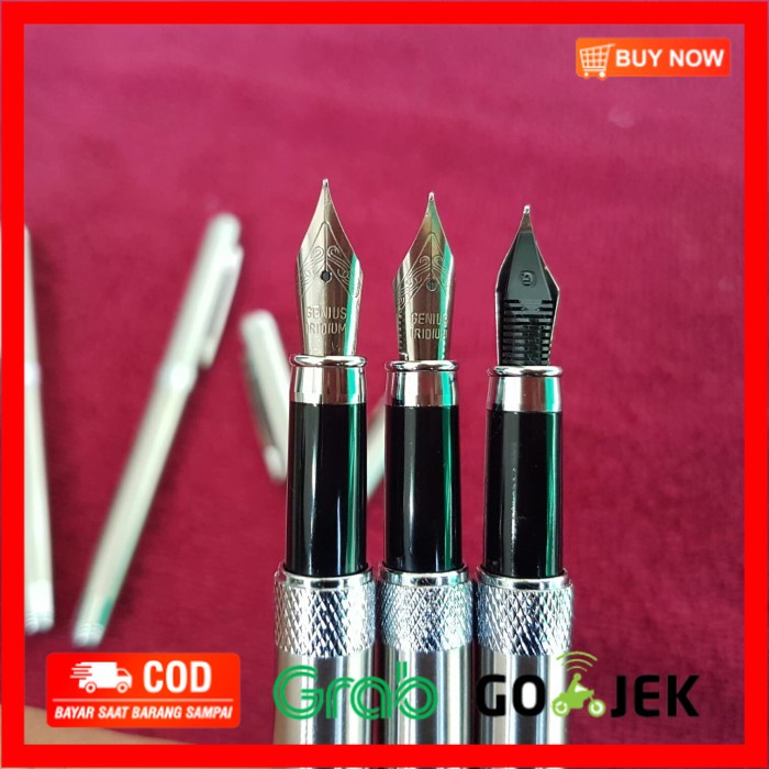 

(BISA COD) Fountain pen Genius Titanium shiny.Nib.M.Pena Tinta isi ULang.Termurah
