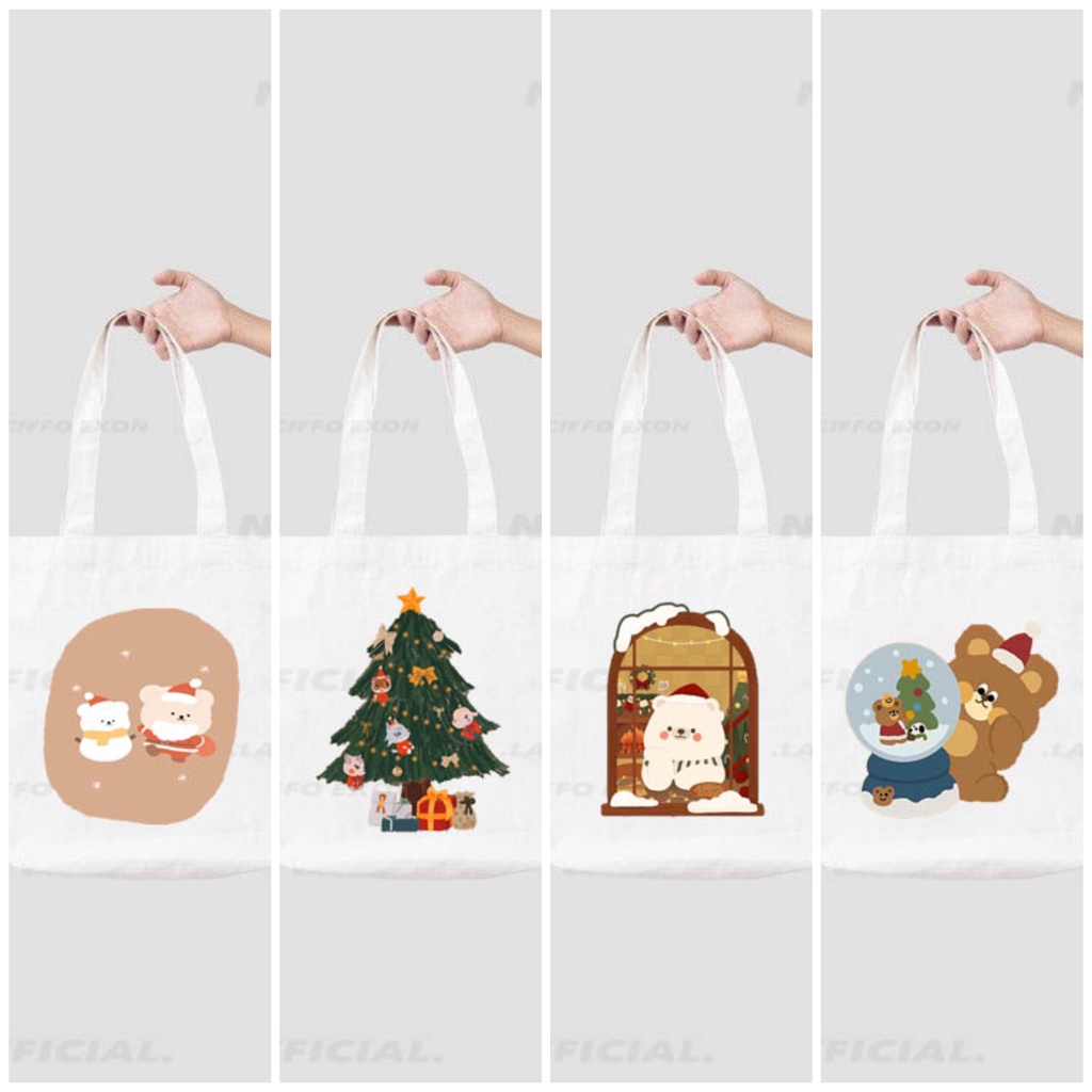 TOTEBAG / POUCH KANVAS PREMIUM EDISI CHRISTMAS BEAR