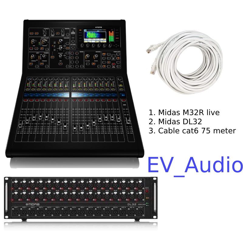 Paket Mixer MIdas MR32R live + Midas DL32 + Kabel Cat6 75 M Original