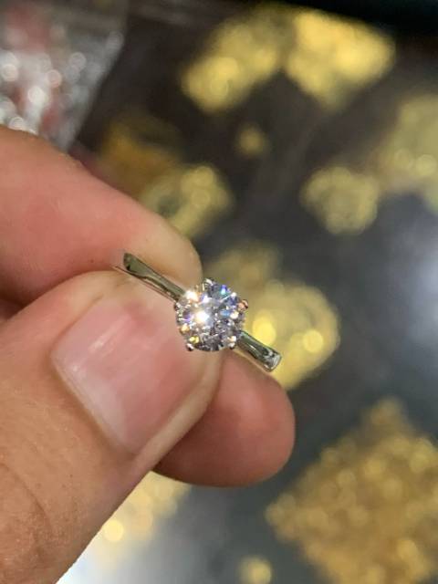 Cincin solitaire anak dan dewasa emas putih asli kadar 750 75% 16k whitegold tunangan nikah lamaran seperti berlian