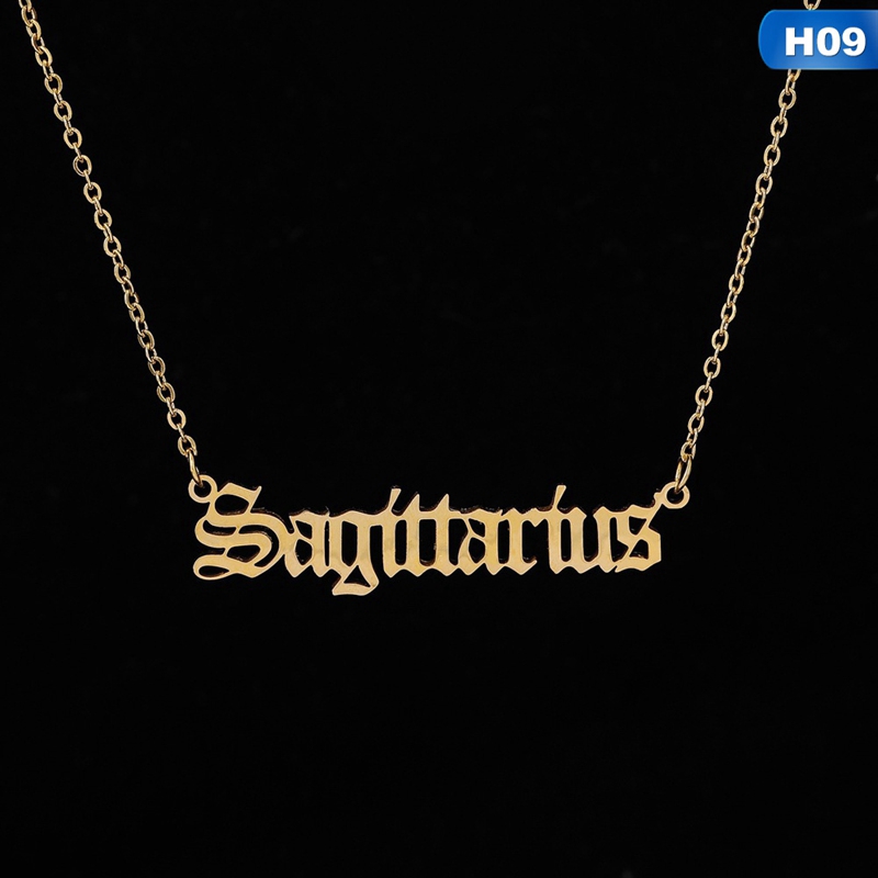 Old English Letter 12 Zodiac Necklace Constellation Scorpio Leo Capricorn Aquarius Libra Taurus Cancer Virgo Gemini Sagittarius Pisces Aries Personalized Necklace Gifts Excellent