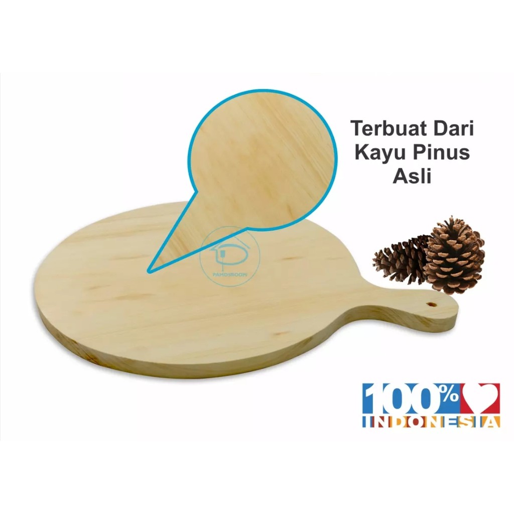 TALENAN KAYU BULAT BESAR Pinus Talenan Pizza Wooden Cutting Board GHM