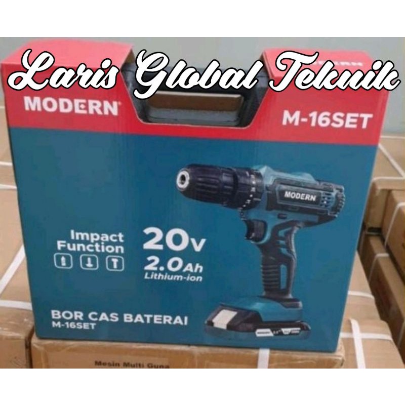 Mesin Bor Baterai Tembok Cordless Drill M-16 20V 2.0Ah MODERN