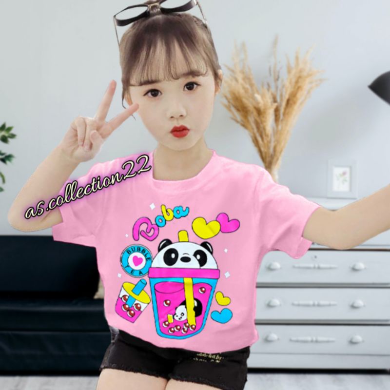 KAOS ANAK Perempuan Motif BOBA PANDA CUTE  1-10 TAHUN