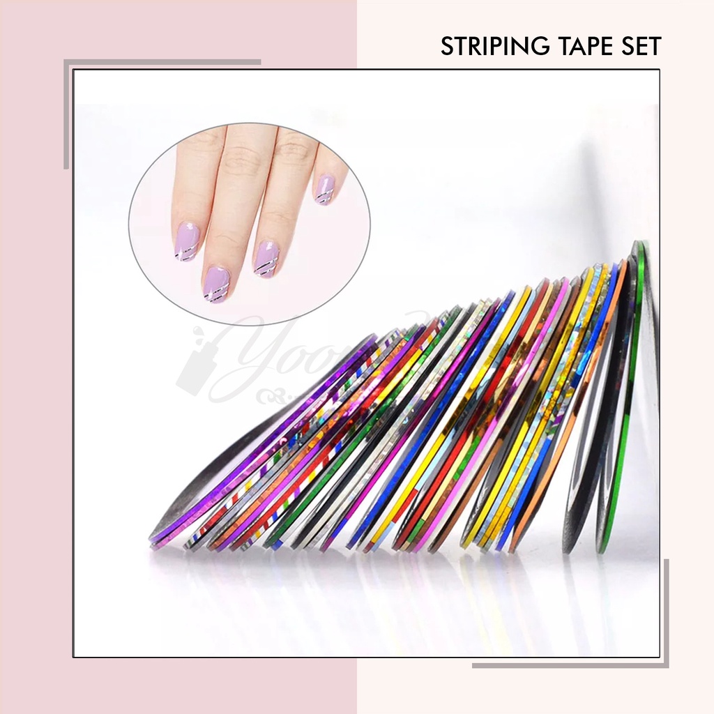 Striping tape set 3pcs stripping tape sticker kuku stiker nail art stripe