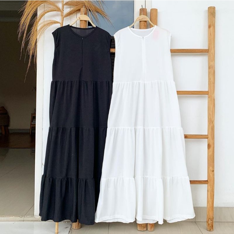 BASIC INNER LONG DRESS SUSUN TANPA LENGAN / MAXI DRESS BUSUI FRIENDLY