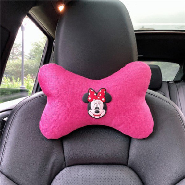 Bantal KAIN LINEN Mickey Minnie Mouse Jok Mobil Kepala Leher Headrest Car Set