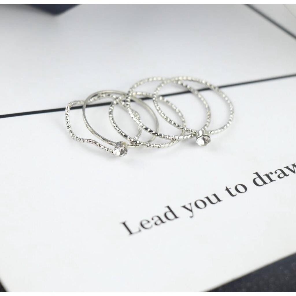 Cincin fashion wanita set 5 in 1 model korea jepang terbaru cantik imut lucu cocok untuk anniversary
