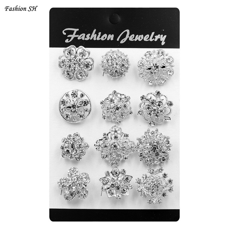 12pcs Bros Pin Bentuk Bunga Warna Emas / silver Untuk Wanita M30089