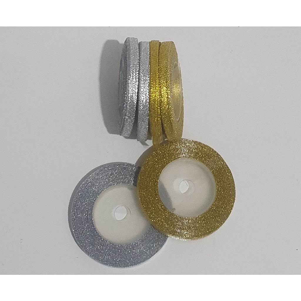 

Pita Gliter 1/4 Inch (0,6cm) / Pita Glitter Ribbon / Pita Emas & Perak 1/4" = 0,6 Cm per roll