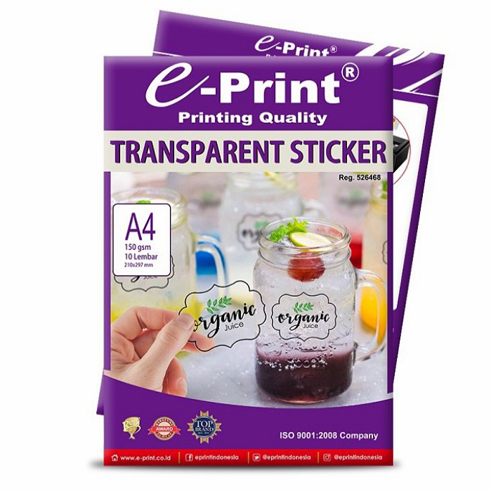 

E-Print Transparent Sticker A4 / Kertas Stiker Transparan Eprint A4