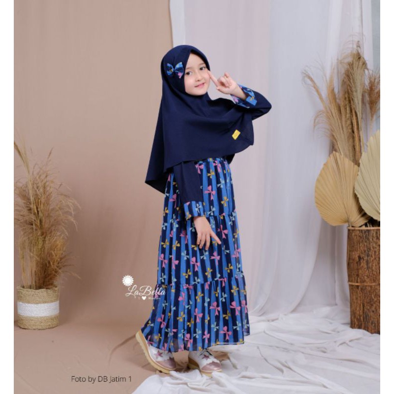 TERLARIS Labella Baju Gamis Anak Perempuan/Gamis Ceruty Babydoll/Setelan Muslim Anak Perempuan zafin