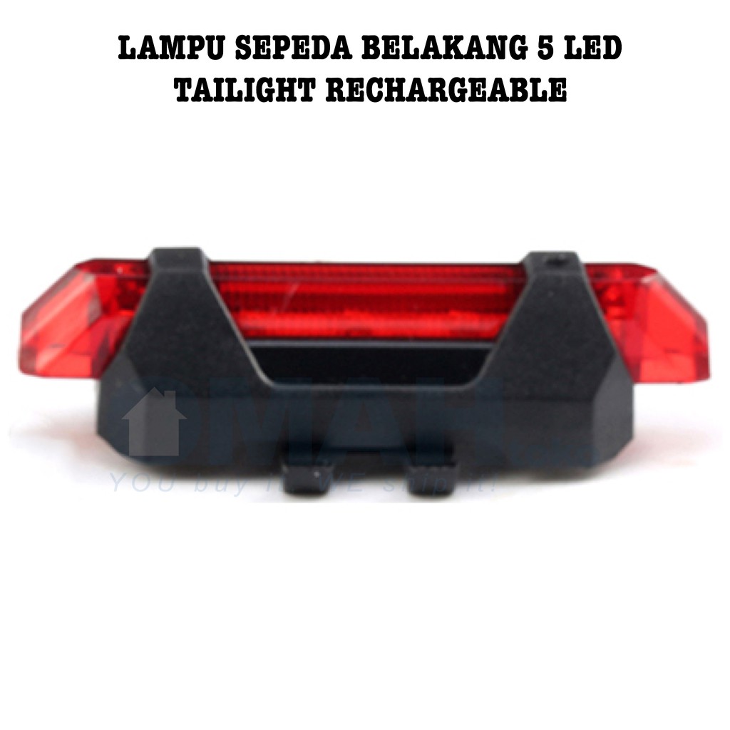 Defensor Lampu Sepeda Belakang Rear 5 LED Taillight Rechargeable USB