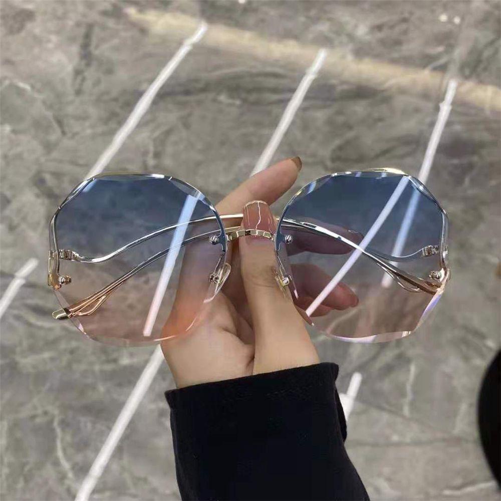 Lily Gradient Sunglasses Frameless Metal Curved Temples Eyewear Kacamata Matahari