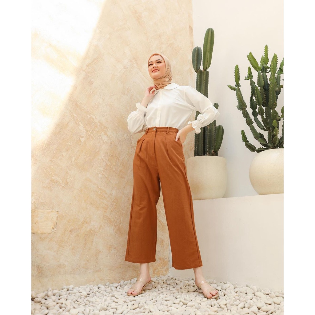 BAGGY PANTS PREMIUM - CELANA KULOT HIGHWAIST LINEN WANITA TERBARU - BASIC PANTS FULL KARET REMAJA