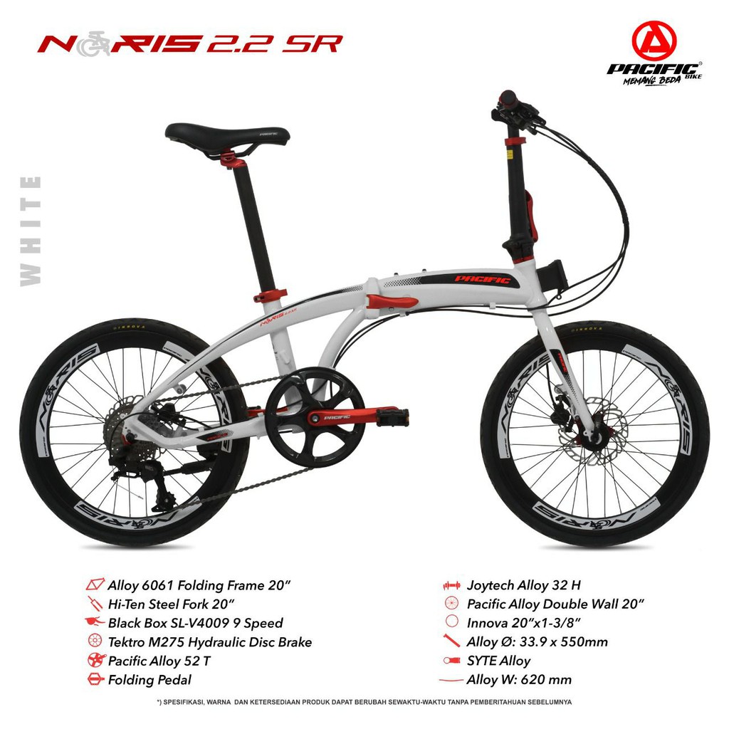 SEPEDA LIPAT PACIFIC NORIS 2.2 SR BICYLE FOLDING BIKE ALLOY 9 SPEED HYDRAULIC DISC BRAKE