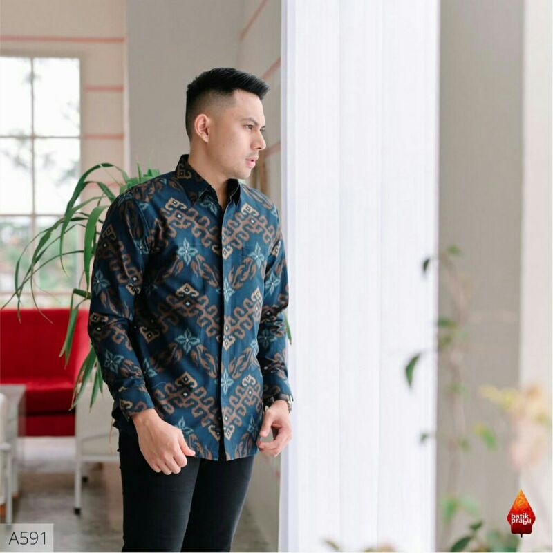 Kemeja Casual batik  pria Lengan panjang & pendek warna Biru navy Bahan katun baturaden /Batik pende