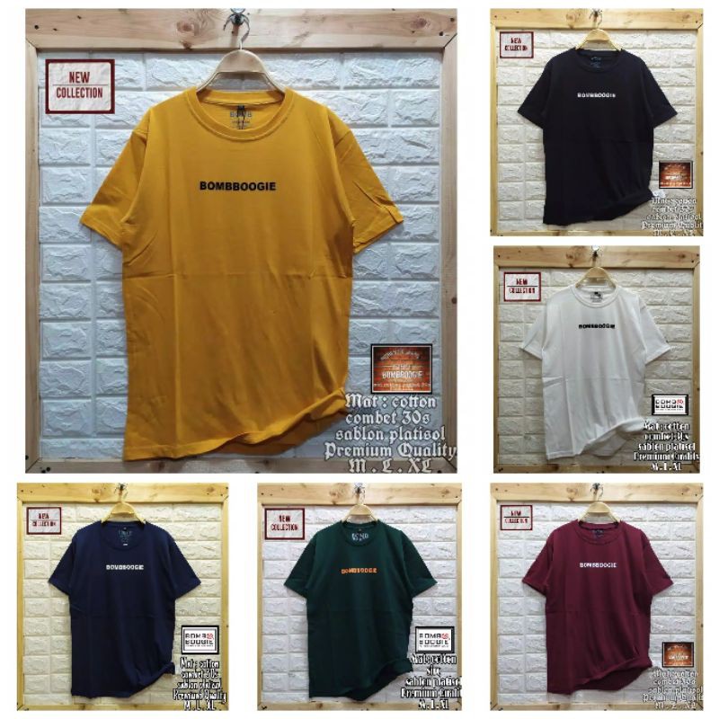 KAOS DISTRO PRIA MOTIF SIMPEL LOGO TULISAN BOMBBOGIE