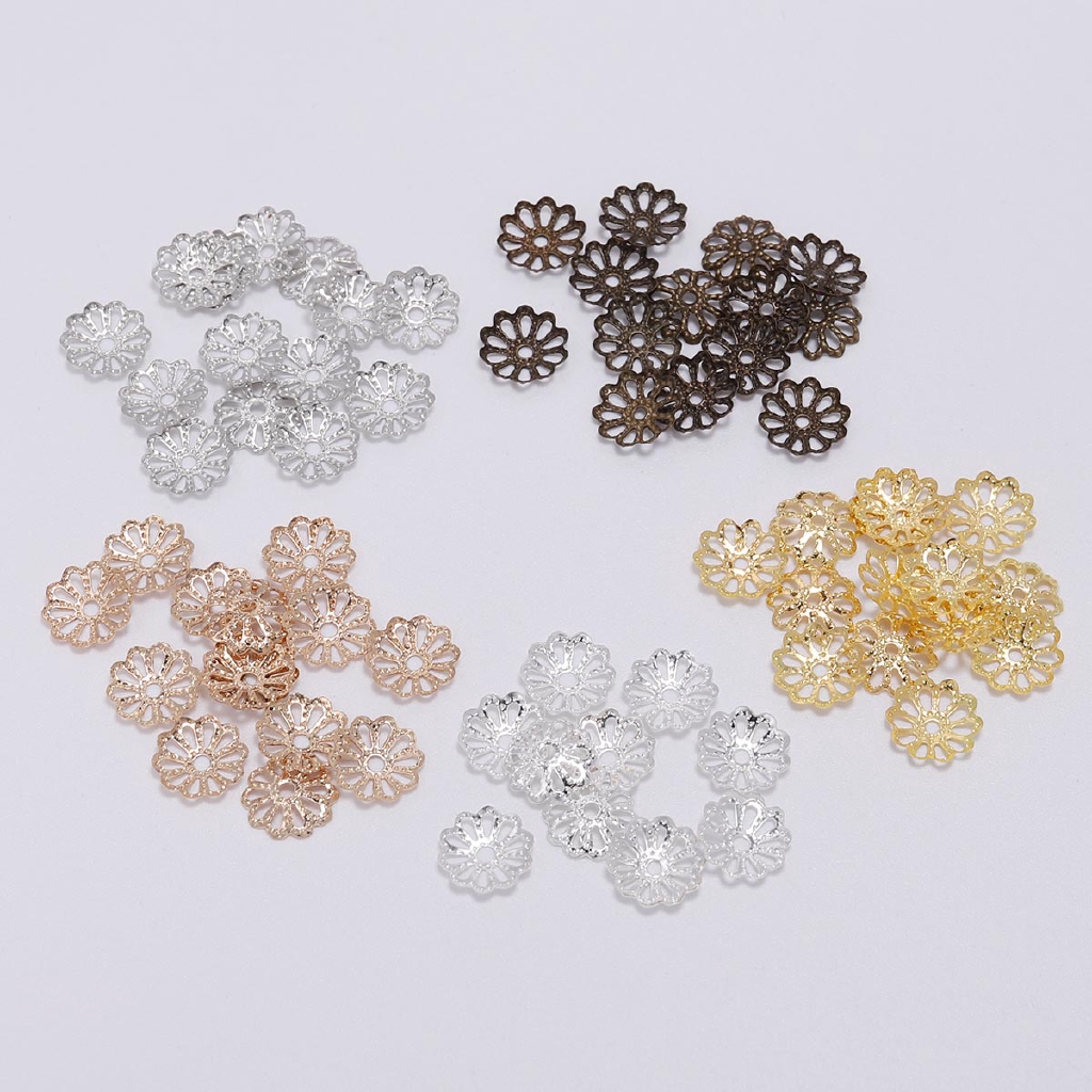 200pcs 7 9mm Silver Gold Flower Petal Beads Caps Bulk End Spacer Charms Bead Caps For Jewelry Making Accessories DIY Supplies