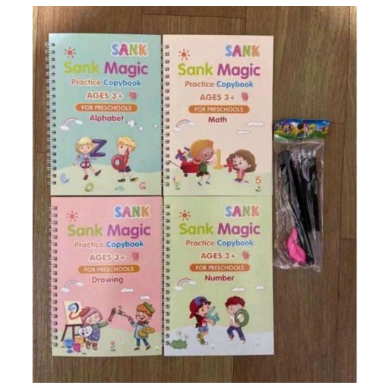 

Buku sank magic / Buku belajar anak paud, TK Buku belajar Menulis Satu paket Isi 4 buku free pensil ajaib