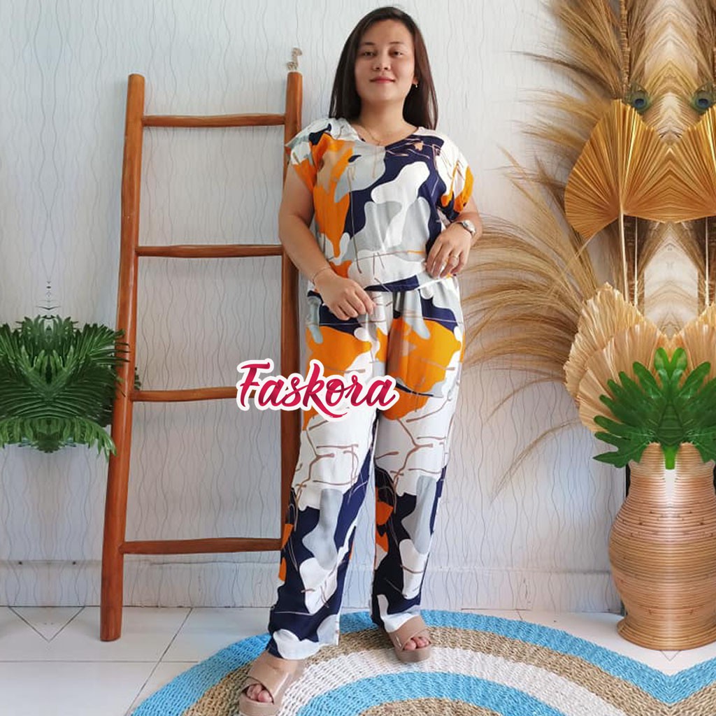 One Set Tie dye Wanita XXL STN05 - Setelan Jumbo Rayon Wanita Kekinian - Pajamas Tiedye Set