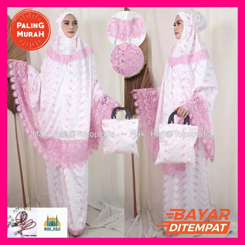 Mukena Gracella Bordir Mix Renda Import/Bagian Rok Nya Polos Ya Kk Mukena Bordir Mewah Seserahan Per