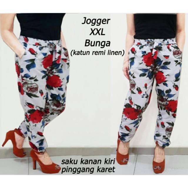 jogger XXL batik &amp; bunga, celana, celana jogger, jogger jumbo, celana Jumbo, motif bunga,motif batik