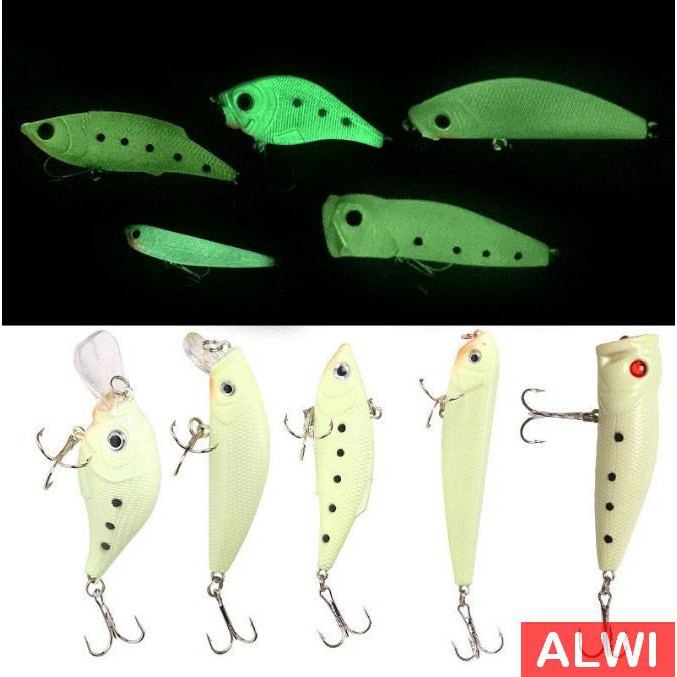 Umpan Casting GID (Glow in The Dark) ~ Minnow Popper Crankbait Lure Pencil