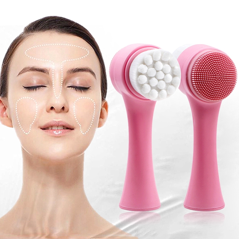 Brush Cleanser Pijat Dual Sisi dengan Silikon Pembersih Kulit Wajah 3D