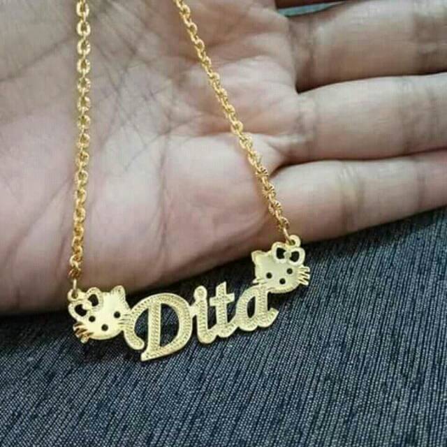 Kalung wanita / kalung titanium anti karat / kalung nama lapis emas variasi Hello Kitty / Doraemon