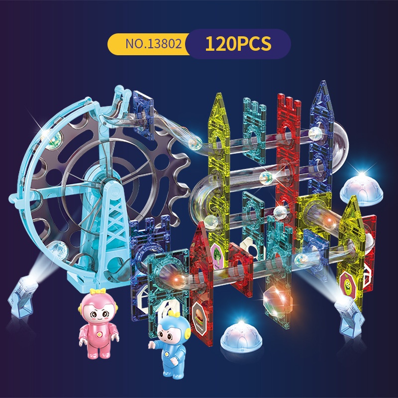 HZ Magic Magnetic Blocks Magnetic Marble Run Set LED DIY + Music + Automatic